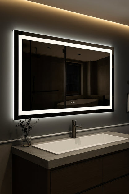 HOMEIBRO 48 in. W x 24 in. H Rectangular Frameless LED Light with 3-Color and Anti-Fog Wall Mounted Bathroom Vanity Mirror