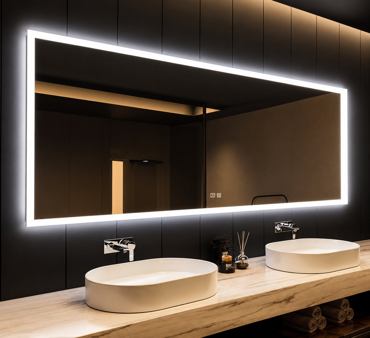 HOMEIBRO 72 in W x 36 in H Rectangular Frameless LED Light with 3 Color and Anti Fog Wall Mounted Bathroom Vanity Mirror