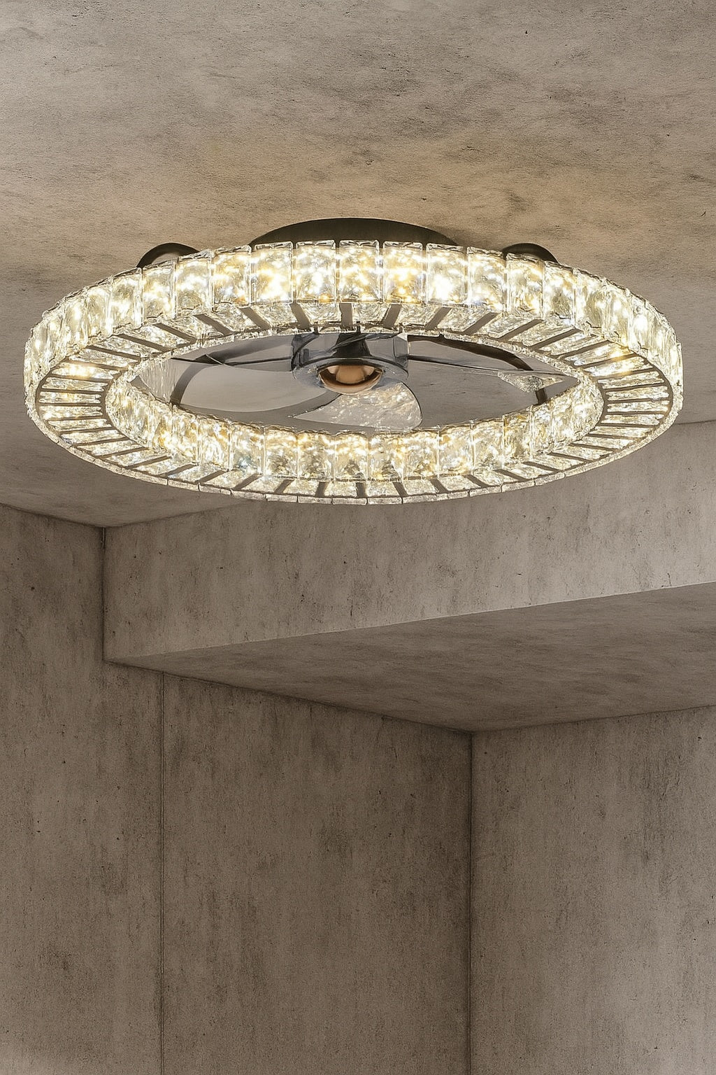 22 in. LED Indoor White Crystal Ceiling Fan with Modern Light White Flush Mount Fan for Bedroom CA00001103