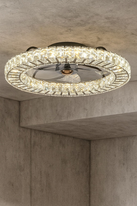 22 in. LED Indoor White Crystal Ceiling Fan with Modern Light White Flush Mount Fan for Bedroom CA00001103