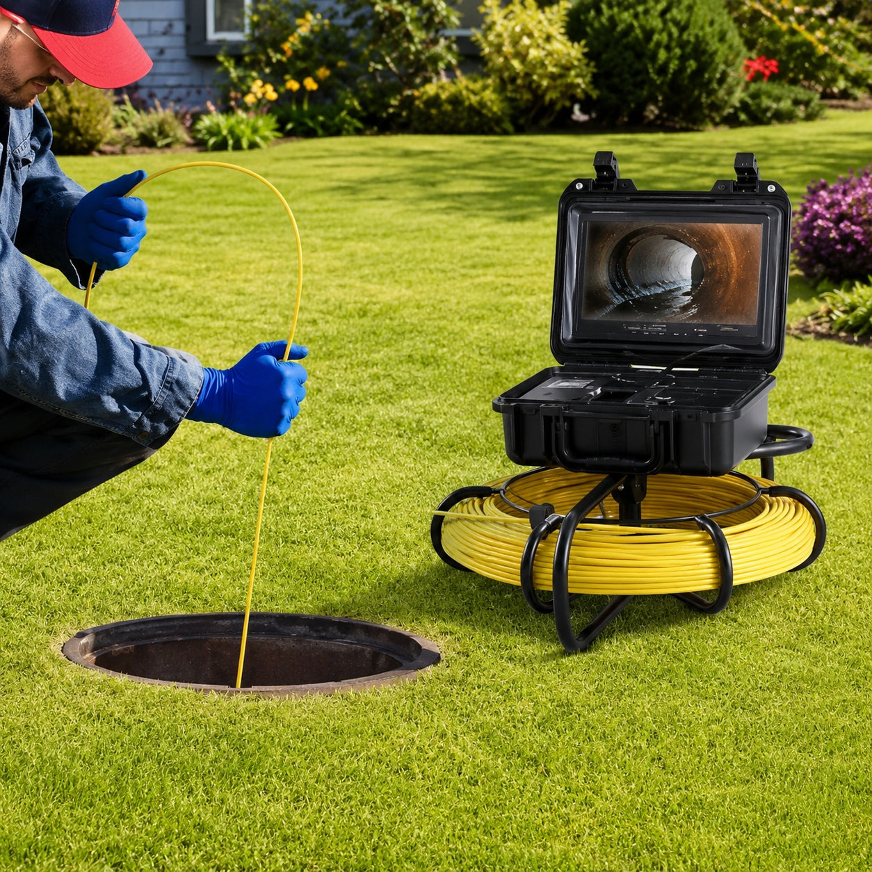 VEVOR Sewer Pipe Camera 9 in Screen Pipeline Sewer Camera 300 ft DVR with 512Hz Locator for Home Drain Market