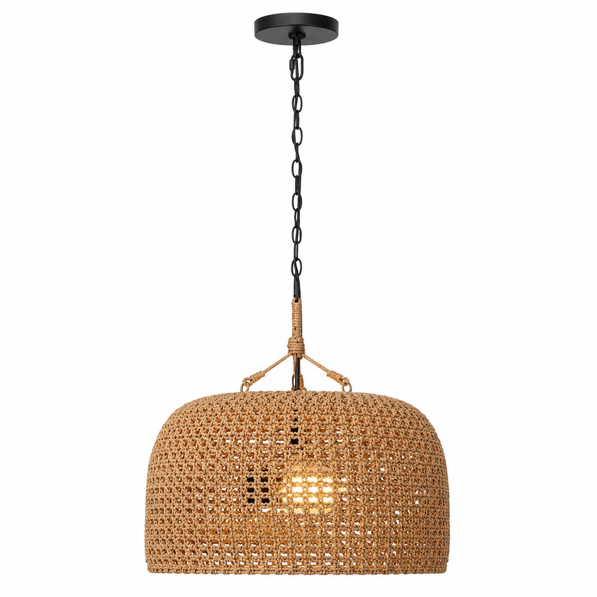 Hampton Bay Summerpoint 120 Watt 2 Light Black Shaded Pendant Light with Natural Woven Shade No bulbs Included 24145 000