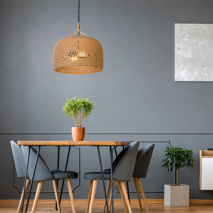 Hampton Bay Summerpoint 120 Watt 2 Light Black Shaded Pendant Light with Natural Woven Shade No bulbs Included 24145 000