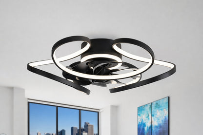 1Oaks Aura 22 in Integrated LED Indoor Black Flush Mount Ceiling Fan with Light Low Profile Smart APP Remote Control Ceiling Fan