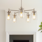 YANSUN 5-Light Nickel Pendant Light with Clear Glass Shades - Adjustable Chandelier for Dining Room, Kitchen, or Foyer
