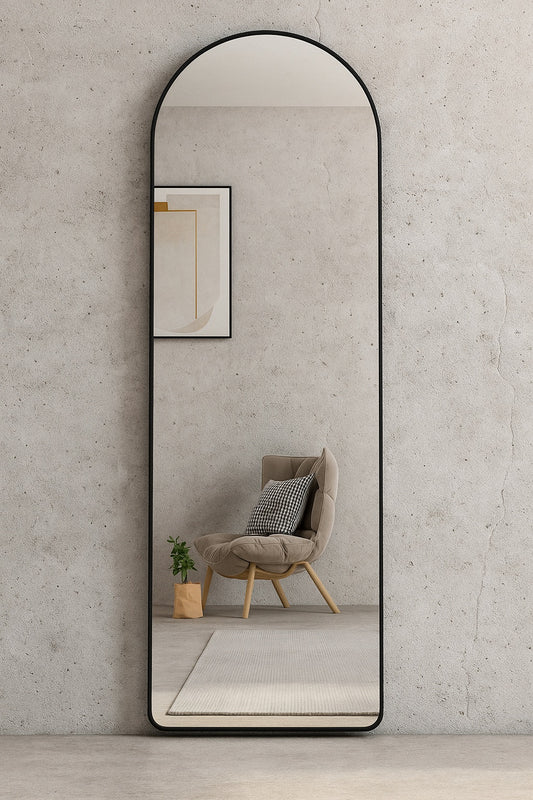 23 in. W x 65 in. H Black Aluminum Alloy Metal Frame Arched Full-Length Floor Mounted Mirror, Wall Mounted Mirror