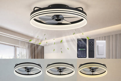Black 20 in Integrated LED Indoor Color Changing Ceiling Fan with Light Flush Mount Fan with Light for Small Room