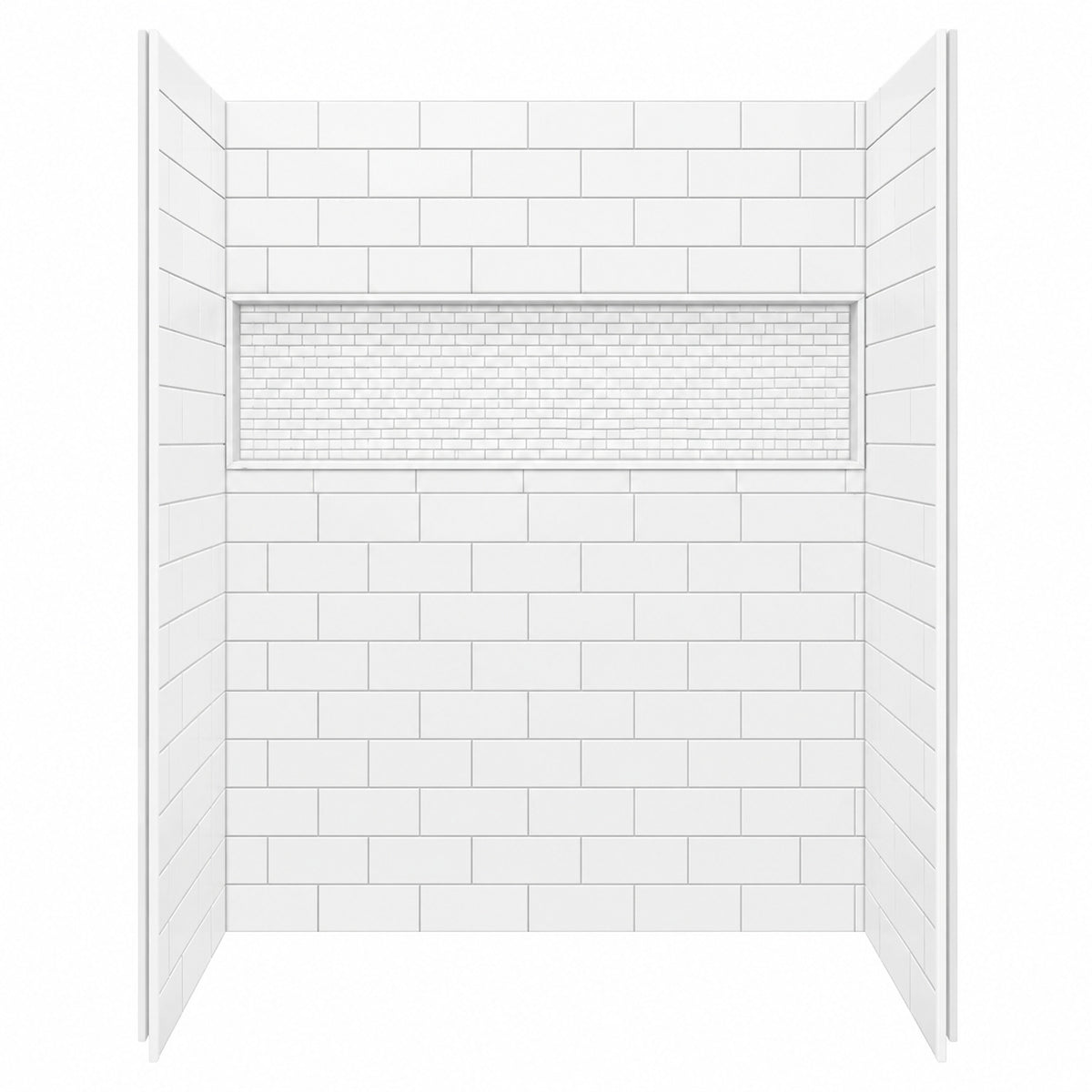Bootz Industries NexTile 60 in W x 32 in D x 74 in H Four Piece Direct to Stud Composite Alcove Subway Tile Shower Wall Kit in White Z041 6200 00