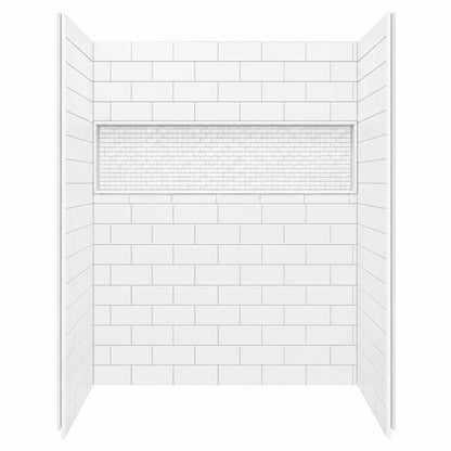 Bootz Industries NexTile 60 in W x 32 in D x 74 in H Four Piece Direct to Stud Composite Alcove Subway Tile Shower Wall Kit in White Z041 6200 00