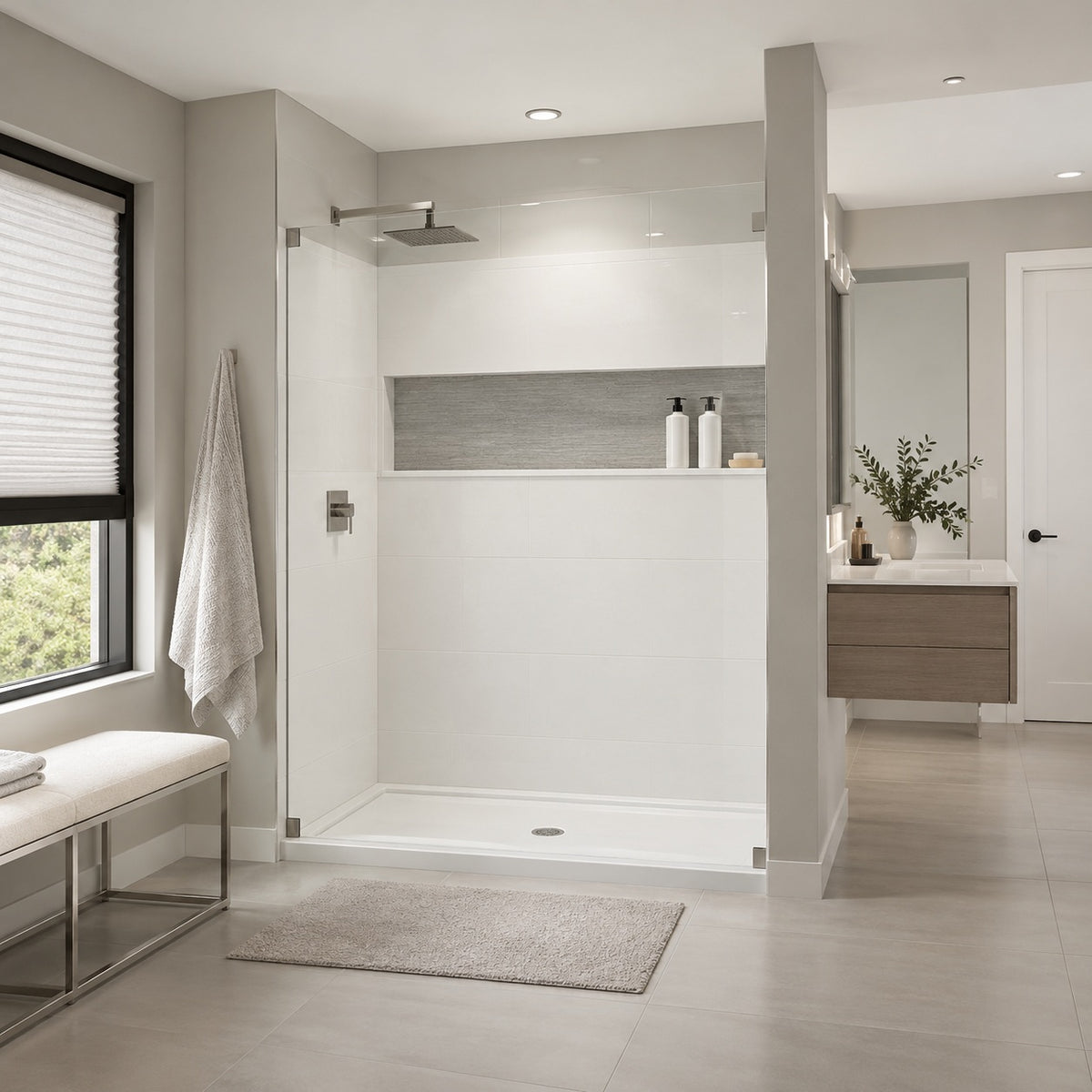 Bootz Industries NexTile 60 in W x 32 in D x 74 in H Four Piece Direct to Stud Composite Alcove Subway Tile Shower Wall Kit in White Z041 6200 00