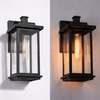 LNC Modern 14 8 in Large 1 Light Black Outdoor Wall Lantern Sconce with Clear Glass Shade for Garage Front Porch Wall Light