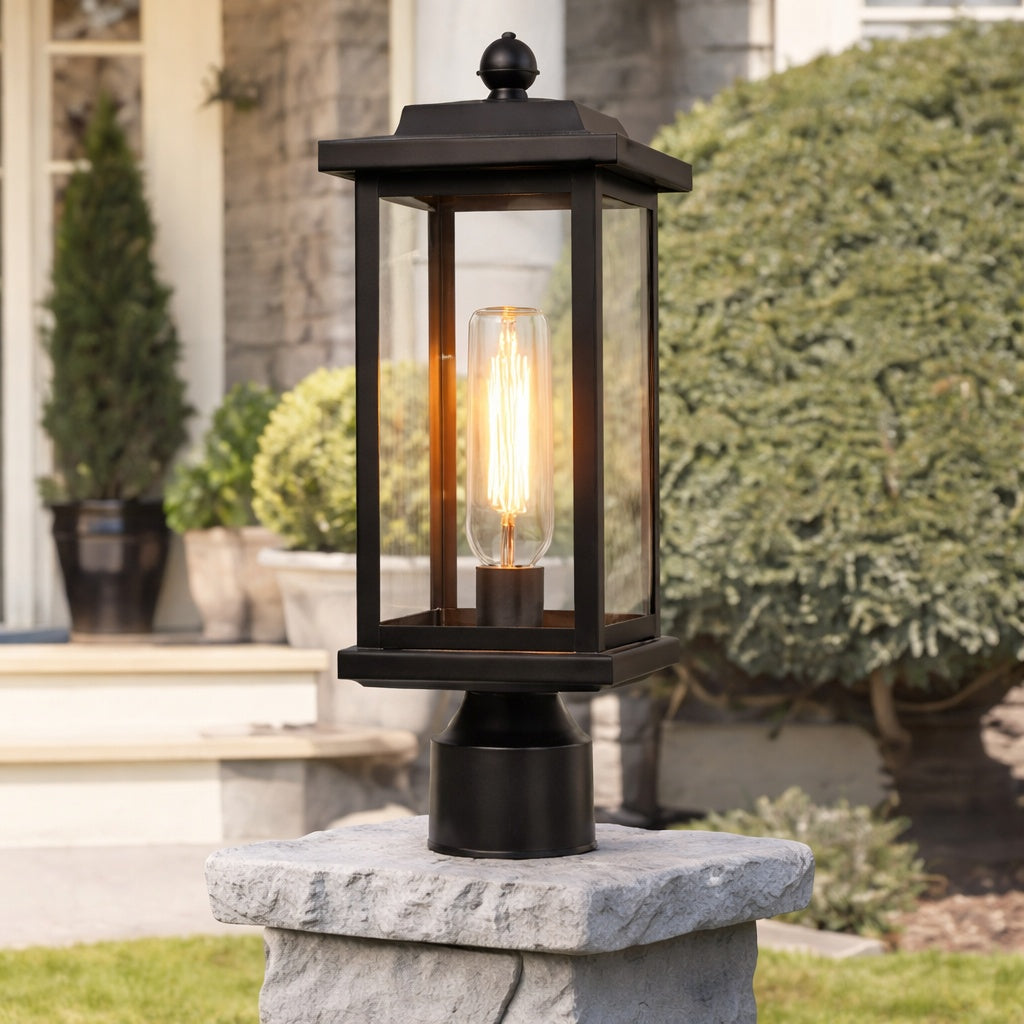 LNC Modern 1 Light Matte Black Hardwired Outdoor Weather Resistant Post Light with Clear Glass Shade for Pathway Garden