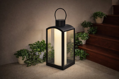 Hampton Bay Melbourne Black Dusk to Dawn Integrated LED Outdoor Solar Lantern