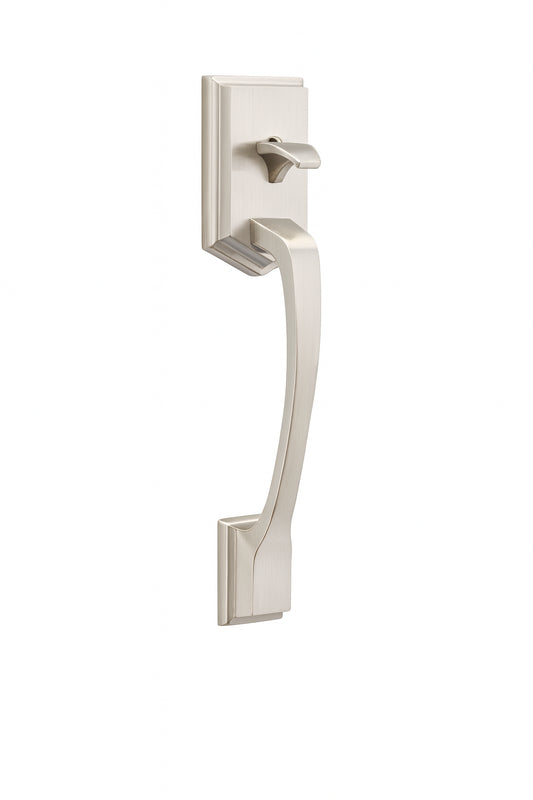 Prague Satin Nickel Entry Door Handle Only With Round Pismo Knob