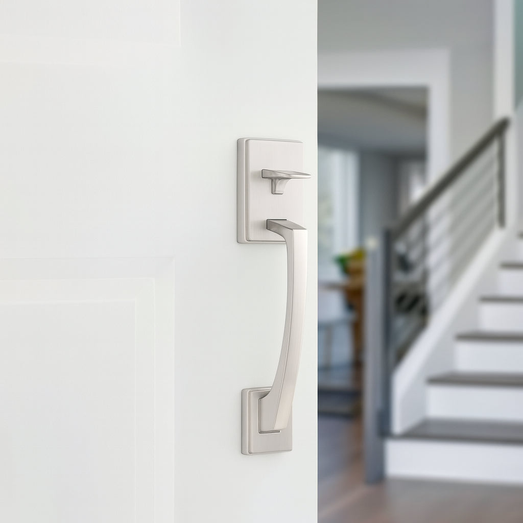 Prague Satin Nickel Entry Door Handle Only With Round Pismo Knob