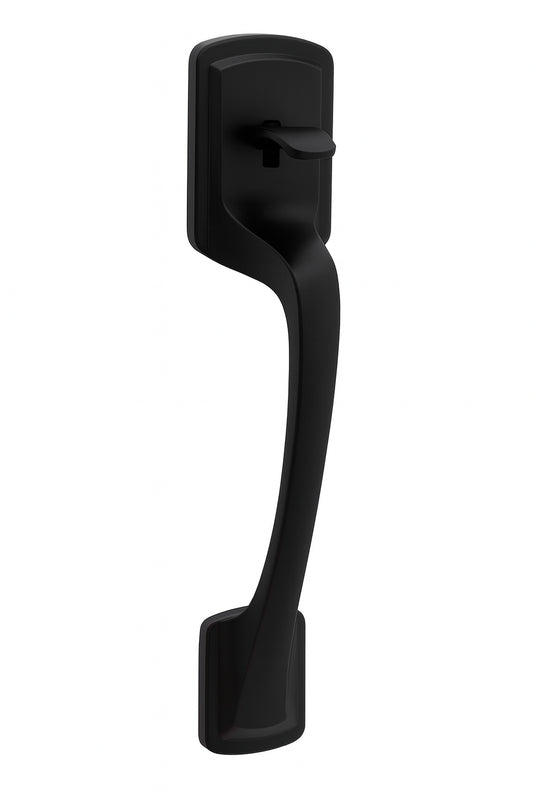 Kwikset Prague Matte Black Entry Door Handle Only with Pismo Round Door Knob