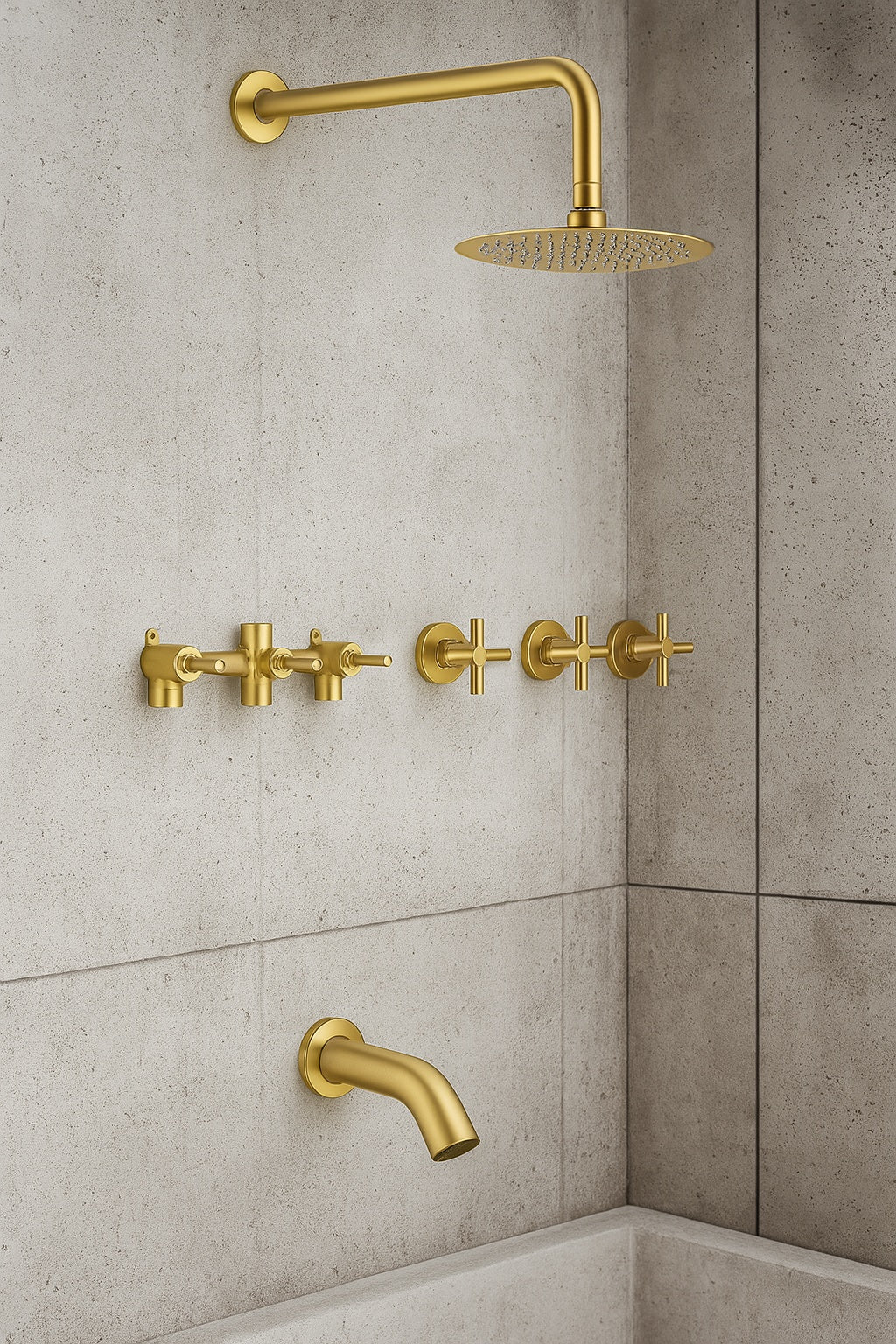 Contemporary Triple Handles 1-Spray Tub and Shower Faucet Flow rate 1.8 GPM in Brushed Gold (Valve Included)