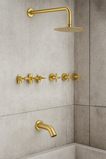 Contemporary Triple Handles 1-Spray Tub and Shower Faucet Flow rate 1.8 GPM in Brushed Gold (Valve Included)
