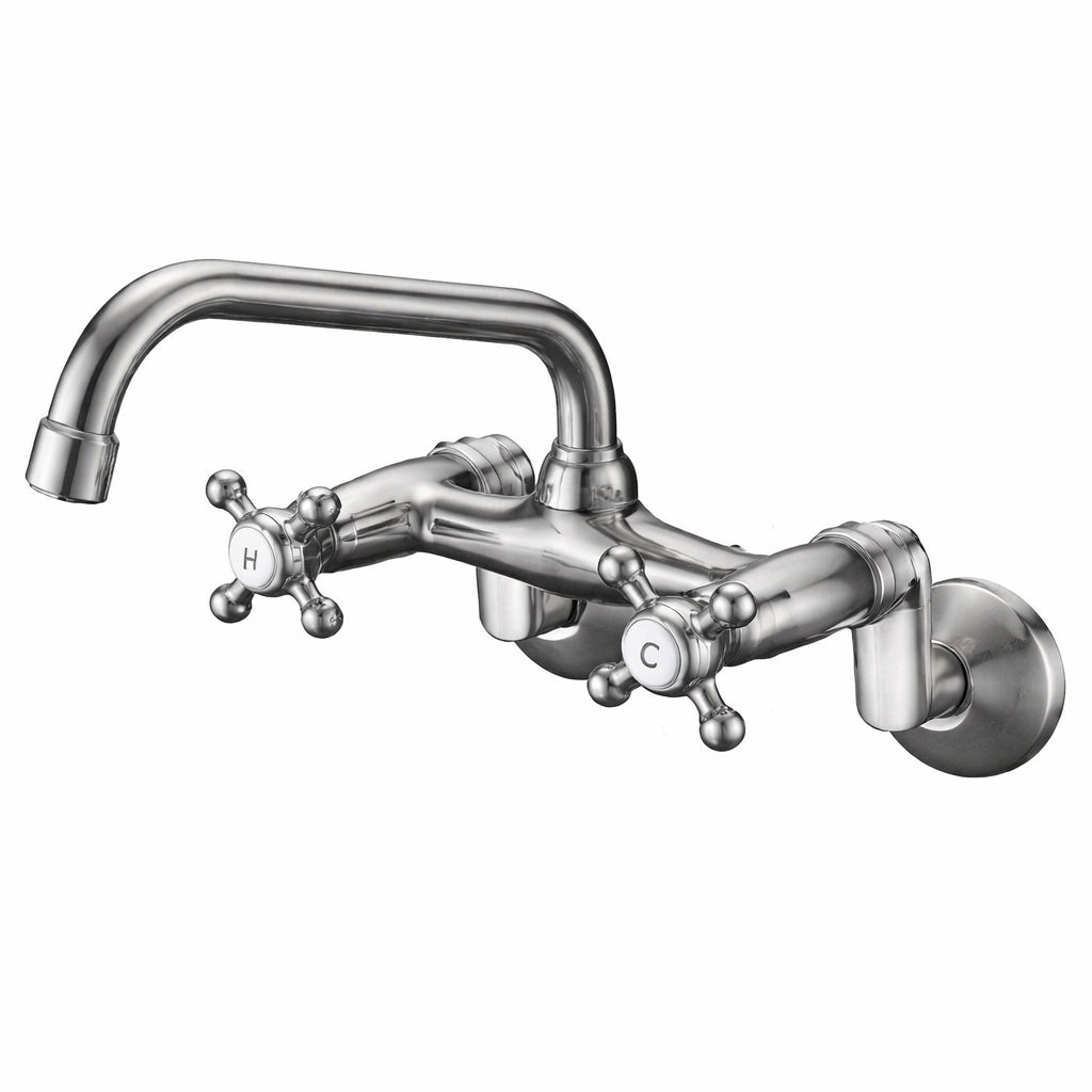 SUMERAIN Double Handles Wall Mount Standard Kitchen Faucet in Brushed Nickel