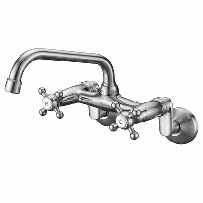 SUMERAIN Double Handles Wall Mount Standard Kitchen Faucet in Brushed Nickel