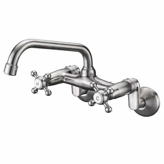 SUMERAIN Double Handles Wall Mount Standard Kitchen Faucet in Brushed Nickel