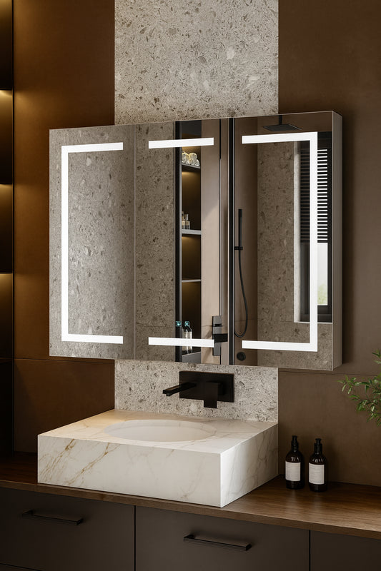 FUFU&GAGA 47.2 in. W x 35.4 in. H Rectangular Surface Mount Bathroom Medicine Cabinet with Mirror, Anti-fog function, LED Light
