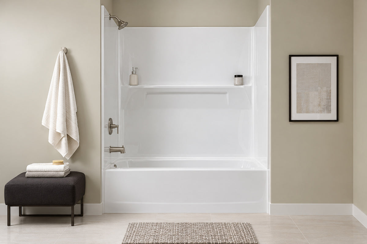 Sterling Traverse 60 in W x 60 in H x 30 in D 4 Piece Direct to Stud Alcove Bath Wall Surround in White 71574700 0