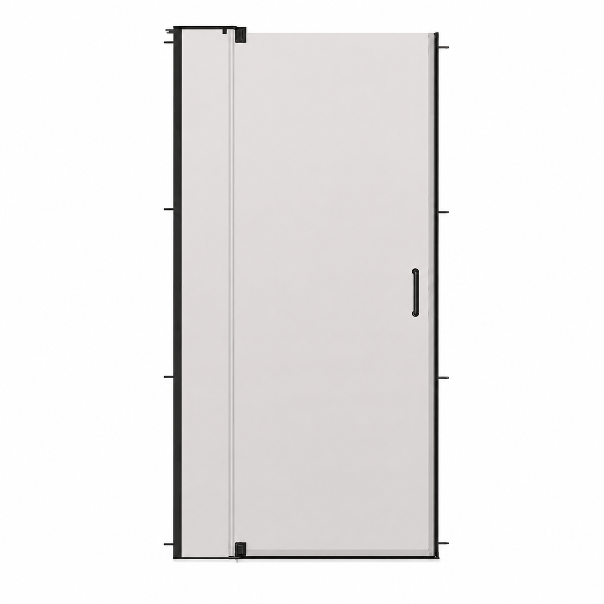 Delta Wilder 30 to 36 in W x 71 3 4 in H Frameless Pivoting Shower Door in Black with 1 4 in Clear Glass SDWS036 MB R