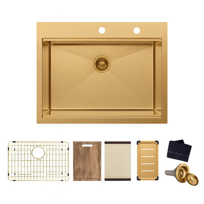 Glacier Bay 33 in. Drop In Single Bowl 18-Gauge Gold Stainless Steel Workstation Kitchen Sink with Spring Neck Faucet