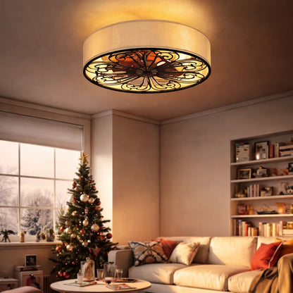 TOZING 19 6 in Indoor Bronze Low Profile Fabric Farmhouse Caged Enclosed Flush Mount Ceiling Fan with Light Kit and Remote