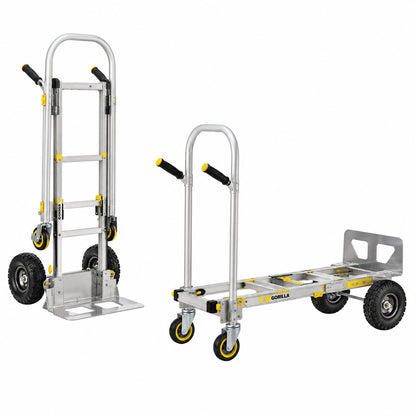 Gorilla 1 000 lbs Capacity Convertible All Aluminum Hand Truck with Multi Grip Power Handle Wide Load Toe Plate Technology GHA2 10