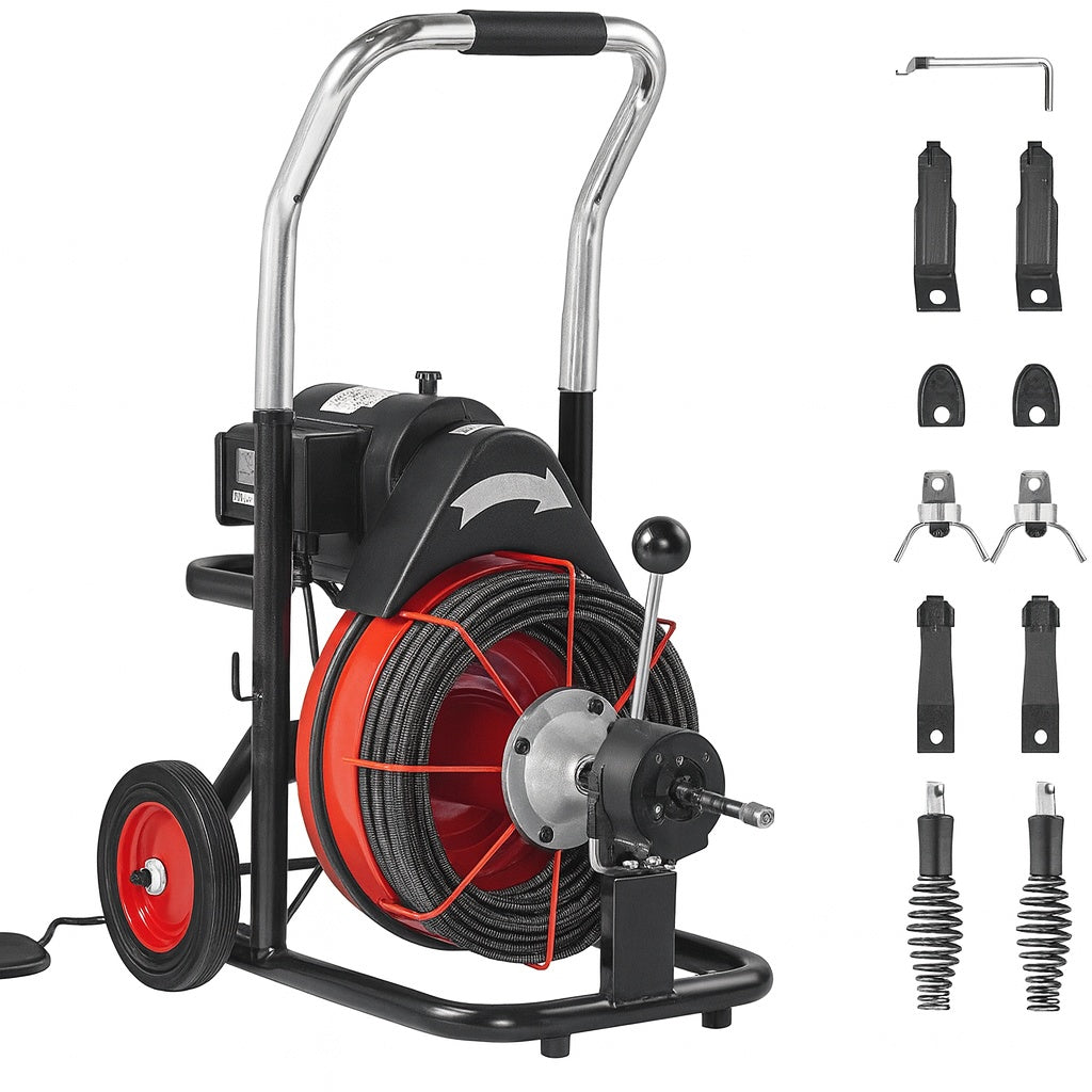 VEVOR Electric Drain Auger 100 ft. x 3/8 in. Sewer Snake Drill Cleaner 110V Wheel Cutter In Auto Feed