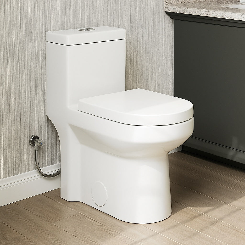 Hanikes One Piece 1 1 1 6 GPF Dual Flush Round Toilet in White Soft Close Seat Included
