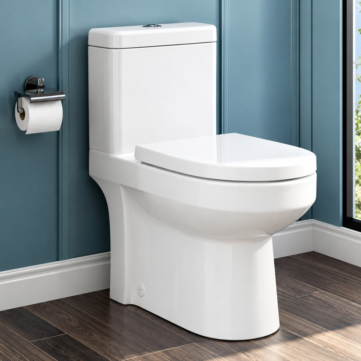 Hanikes One Piece 1 1 1 6 GPF Dual Flush Round Toilet in White Soft Close Seat Included AR03N
