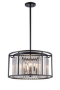 Hampton Bay Briarleigh 5-Light Black and Crystal Pendant Light Fixture with Hanging Crystal Panel Drum Shade