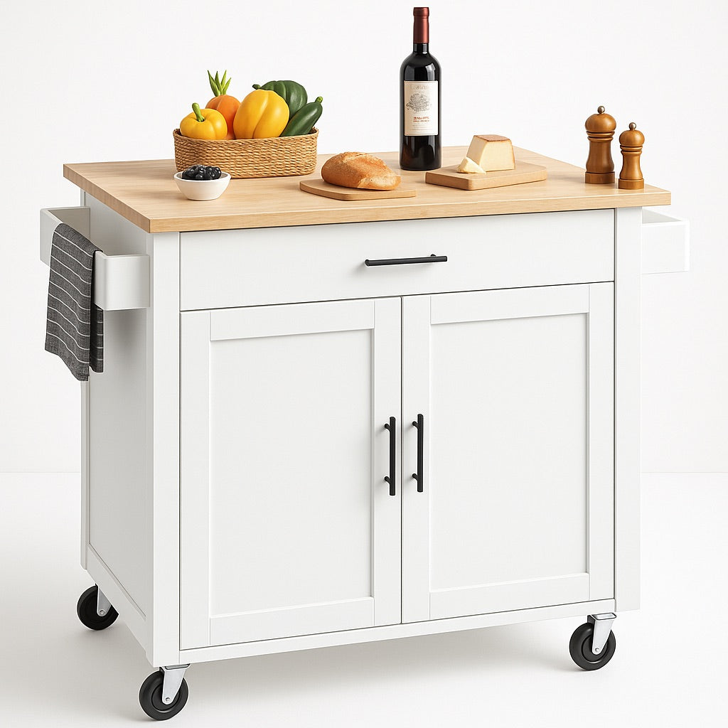 Kitchen Island Cart Top 35.4 in. W Mobile Carts with Storage Cabinet Rolling Kitchen Carts White 840349903187 VEVOR