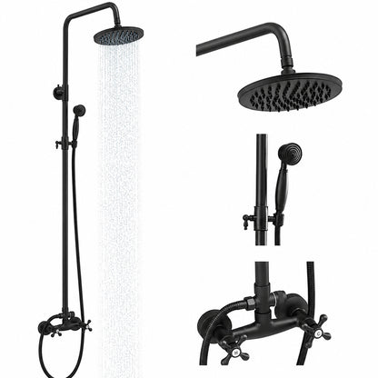 BWE 2 Spray Outdoor Wall Bar Shower Kit 8 in Round Rain Shower Head with Hand Shower and 2 Cross Knobs in Matte Black A 98015 B
