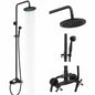 BWE 2 Spray Outdoor Wall Bar Shower Kit 8 in Round Rain Shower Head with Hand Shower and 2 Cross Knobs in Matte Black A 98015 B