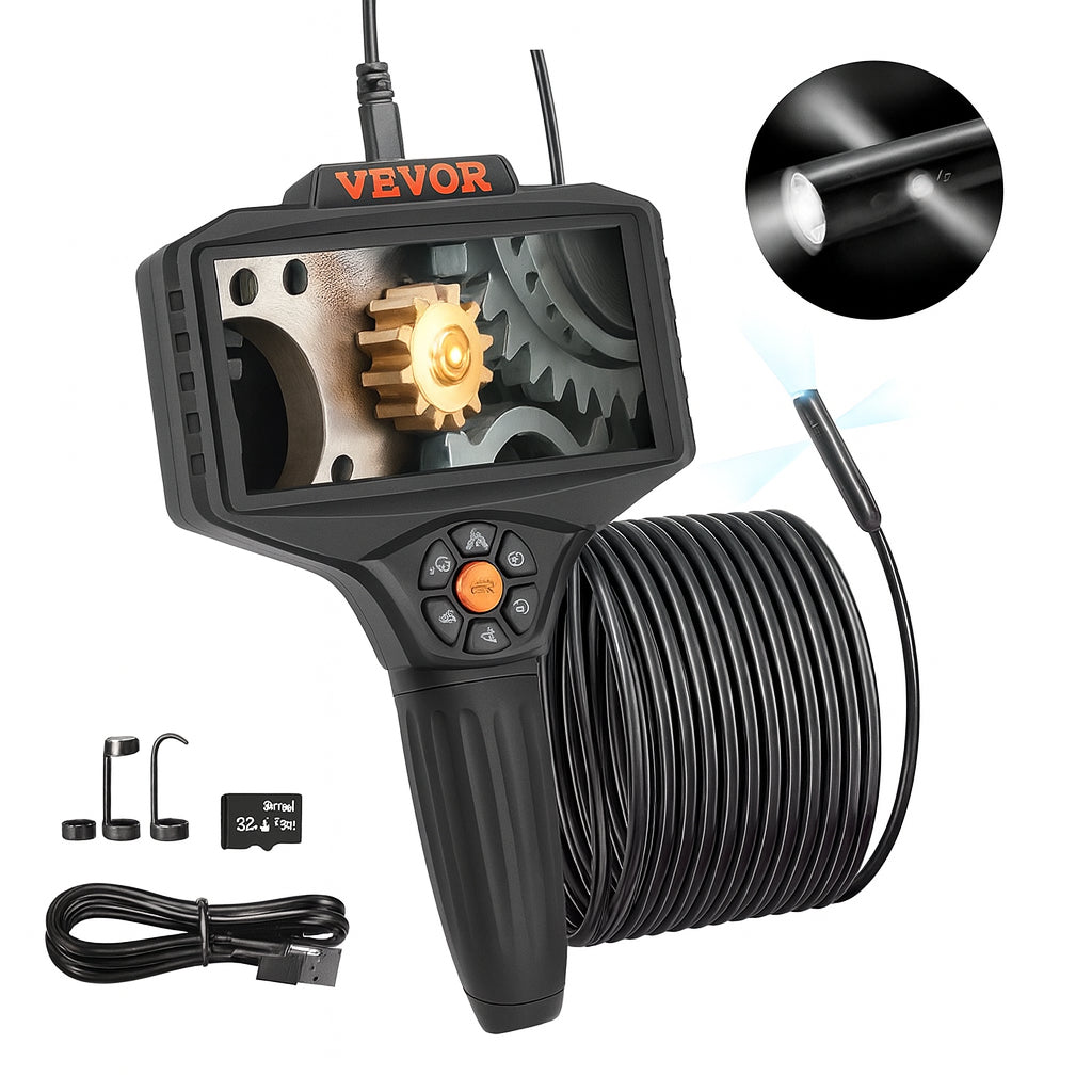 VEVOR Triple Lens Endoscope Inspection Camera 5 in. Screen Drain Snake Camera Borescope with 16.5 ft. Cable for Auto Plumbing