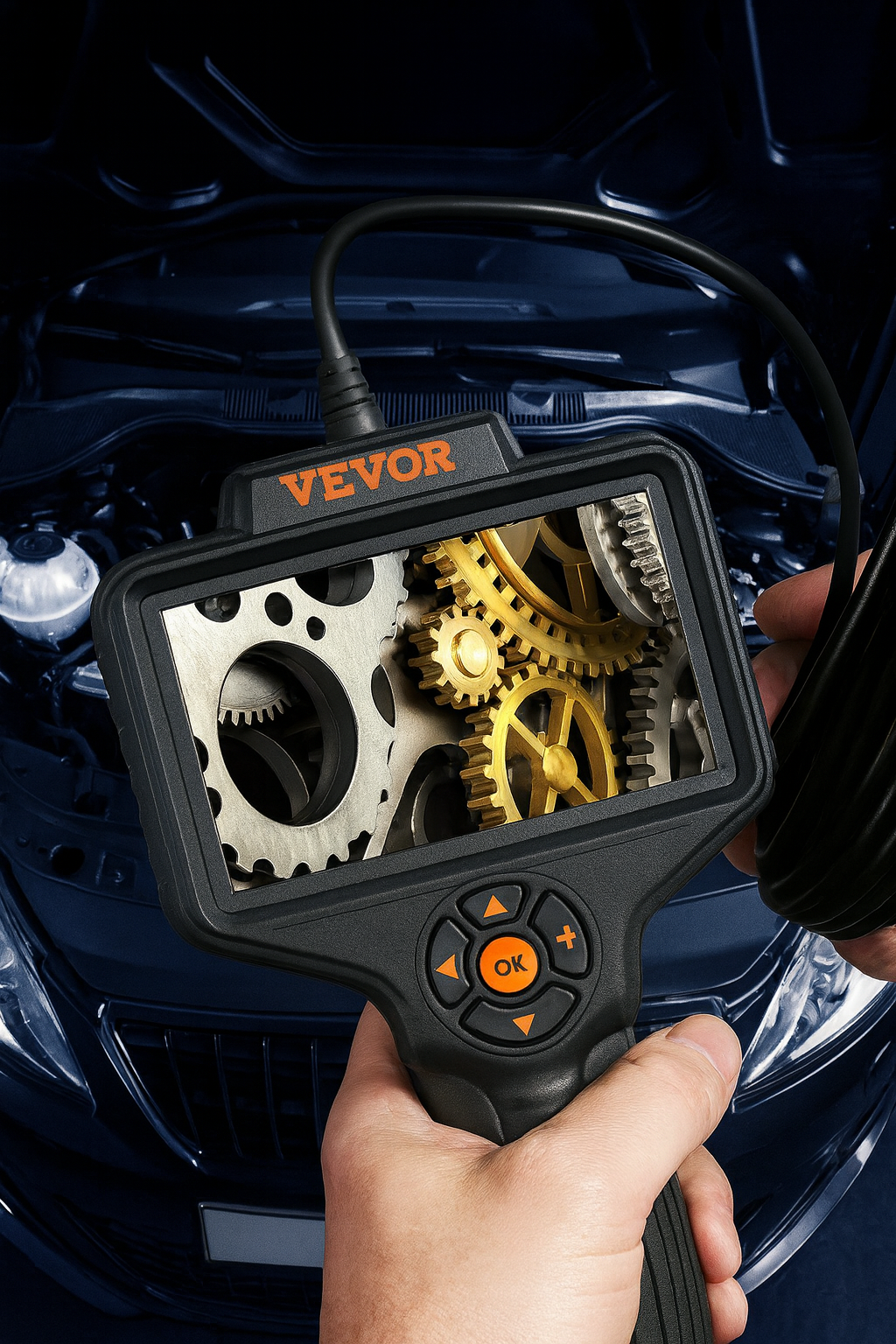 VEVOR Triple Lens Endoscope Inspection Camera 5 in. Screen Drain Snake Camera Borescope with 16.5 ft. Cable for Auto Plumbing