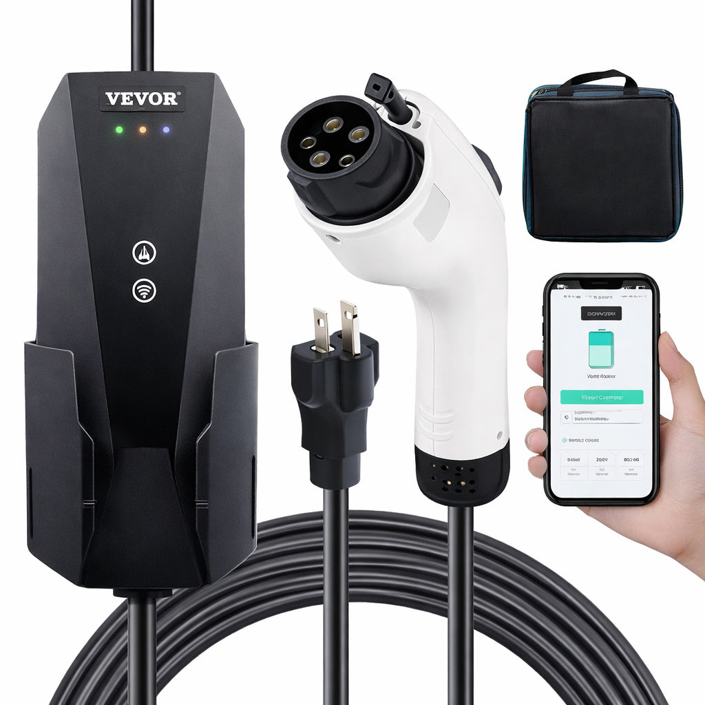 VEVOR Level 1 2 EV Charger 16 Amp 120 240V Electric Vehicle Charger with 28 ft Charging Cable NEMA 6 20P NEMA 5 15 Adapter