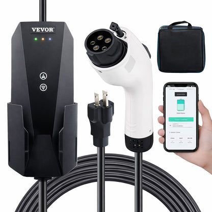 VEVOR Level 1 2 EV Charger 16 Amp 120 240V Electric Vehicle Charger with 28 ft Charging Cable NEMA 6 20P NEMA 5 15 Adapter