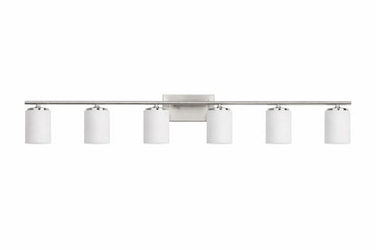 Progress Lighting Merry Collection 48 in 6 Light Brushed Nickel and Etched Glass Transitional Style Bath Vanity Wall Light