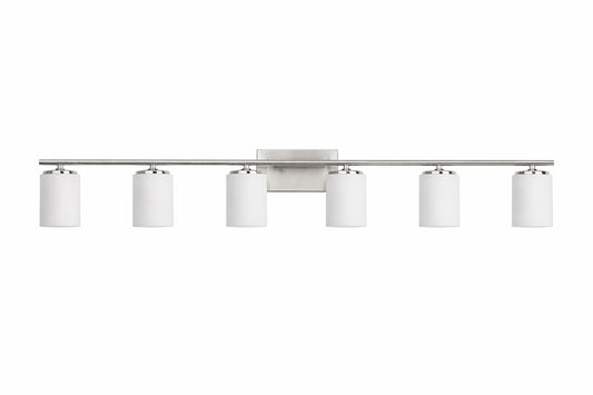 Progress Lighting Merry Collection 48 in 6 Light Brushed Nickel and Etched Glass Transitional Style Bath Vanity Wall Light