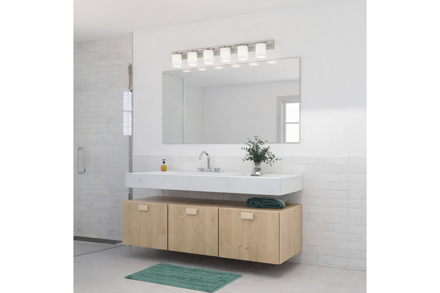 Progress Lighting Merry Collection 48 in 6 Light Brushed Nickel and Etched Glass Transitional Style Bath Vanity Wall Light