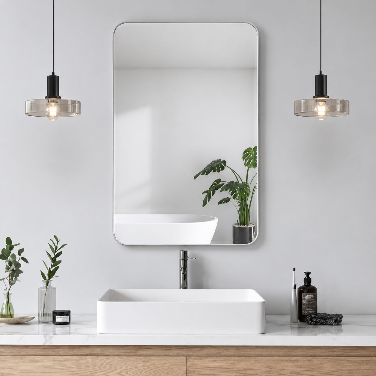 HOUVTR Ta 24 in W x 36 in H Silver Rectangle Framed Mirror