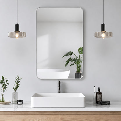 HOUVTR Ta 24 in W x 36 in H Silver Rectangle Framed Mirror