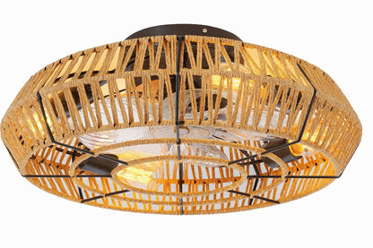 Deyidn 19 69 in Indoor Hemp Rope Ceiling Fan Light Brown with Light Kit and Remote