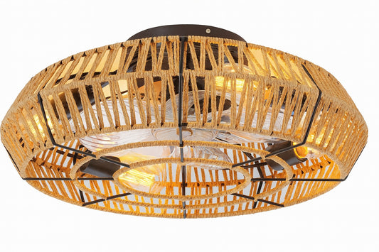 Deyidn 19 69 in Indoor Hemp Rope Ceiling Fan Light Brown with Light Kit and Remote
