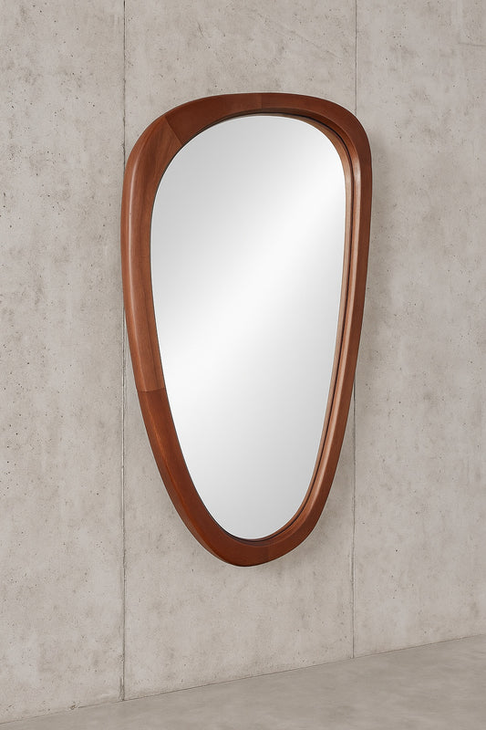 Lusso, Asymmetrical Mid-Century Wood Mirror, Walnut 23.4 in. W x 39 in. H